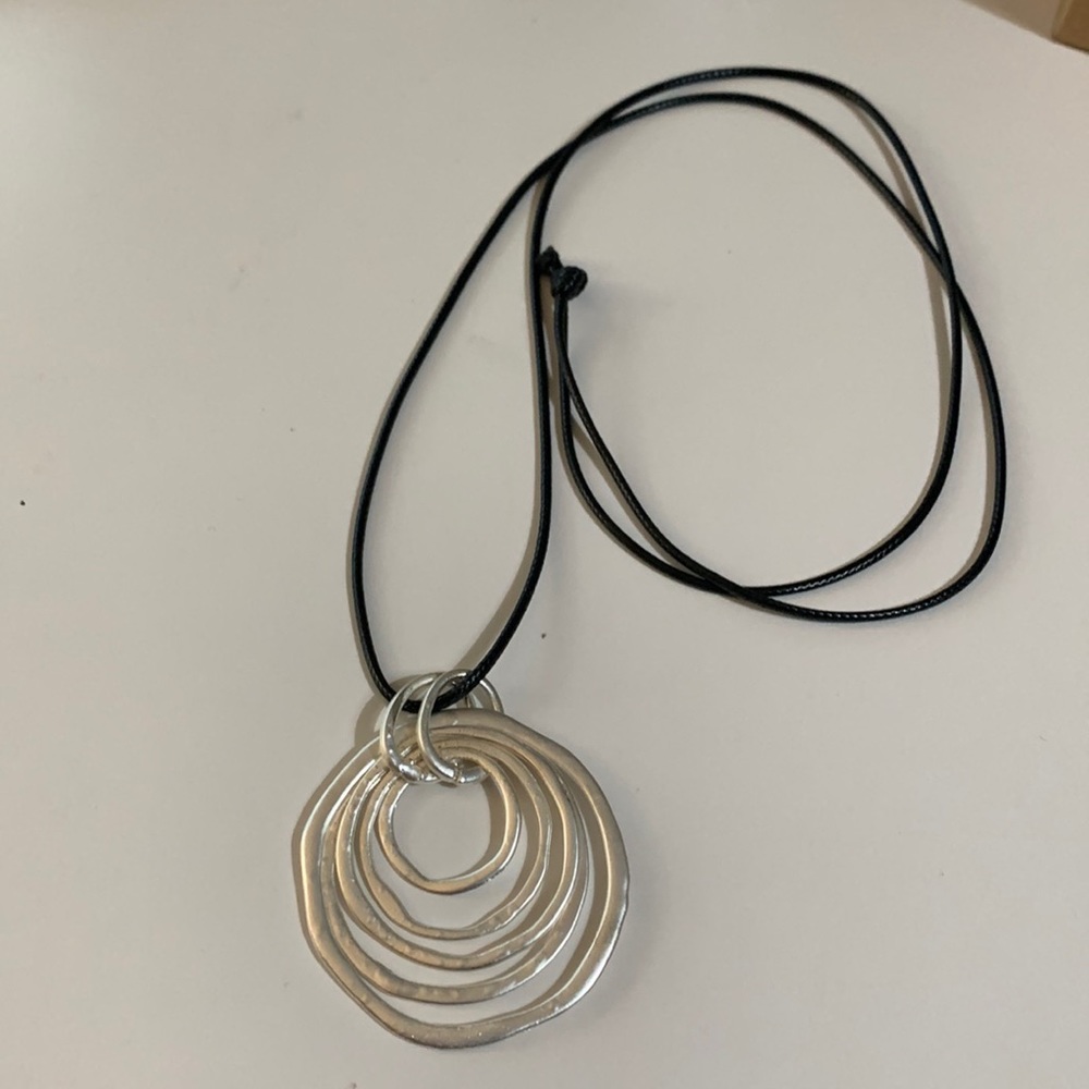 Silver tone Circles on Long Black Cord